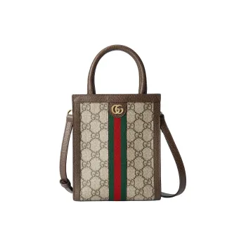 GUCCI Ophidia Canvas With Leather Shoulder Bag Crossbody Bag Handbag Extra Mini Women's Beige & Ebony