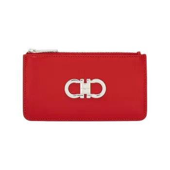 FERRAGAMO Palm Calfskin Wallet, Card Holder Regular Women's Flame Red