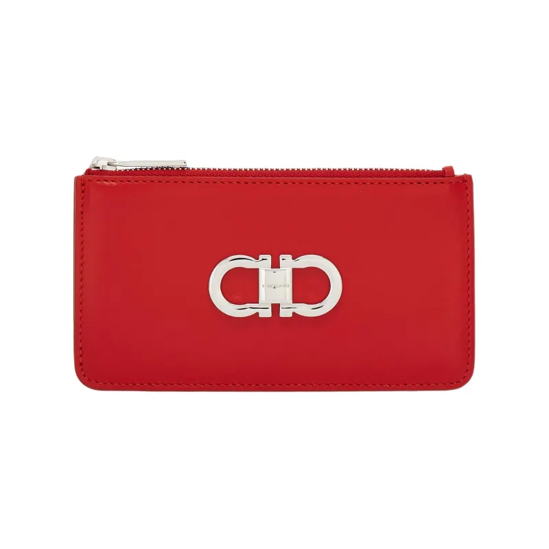 FERRAGAMO Palm Calfskin Wallet, Card Holder Regular Women's Flame Red-0