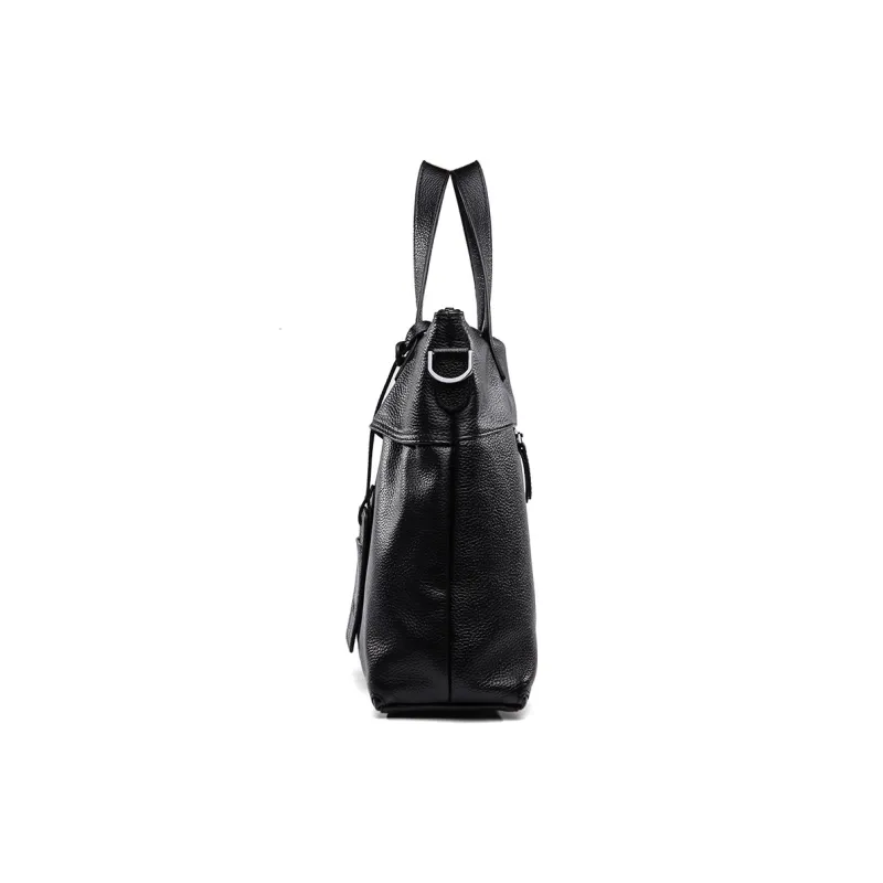 POLO Top Grain Cow Leather Shoulder Bag, Crossbody Bag, Men's Briefcase Medium Size Men's Black-1