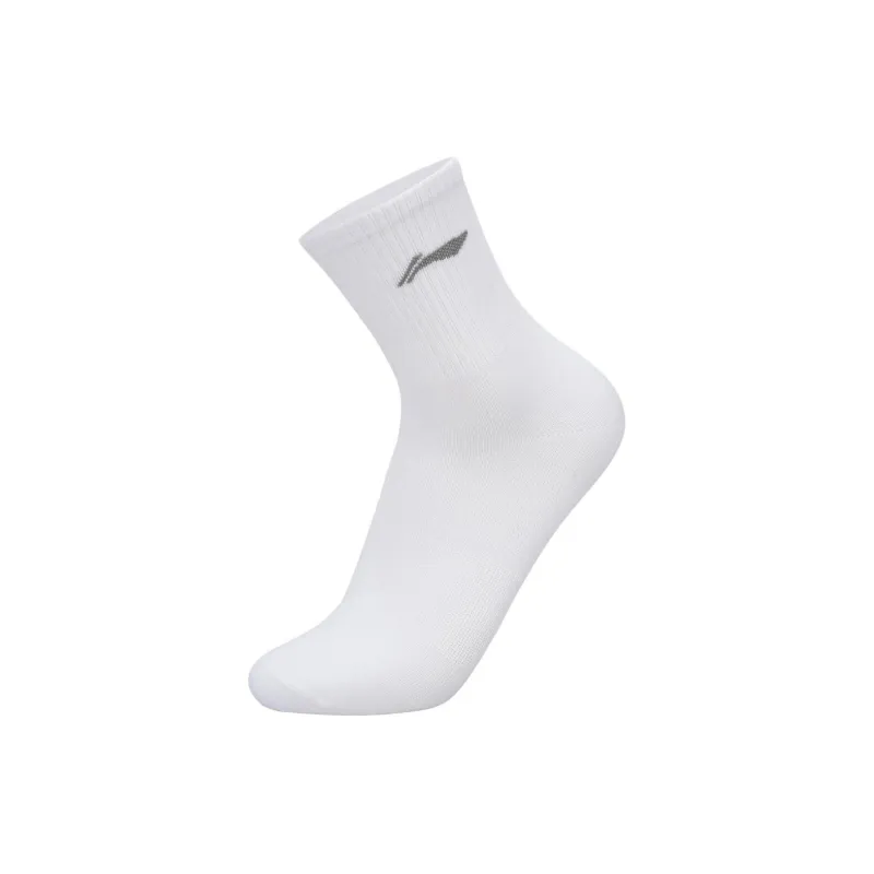 LiNing Fitness Series Mid Calf Socks Unisex 6 Pack White-1