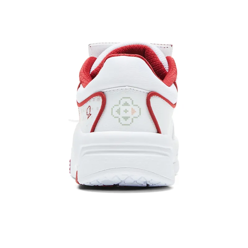 PEAK Guochuang Series Skateboard Shoes Women's Low Top All White Dark Red-4