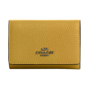 COACH Wallet Pebbled Leather Wallet Micro Unisex Black Antique Nickel & Linen
