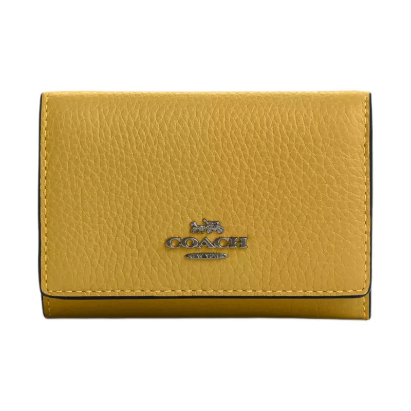 COACH Pebbled Leather Wallet Micro Unisex Black Antique Nickel & Linen-0