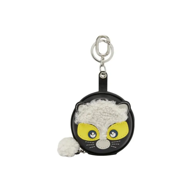 Furla Plush With Calfskin Coin Purse Pendant Bag Accessory Men's Black-0