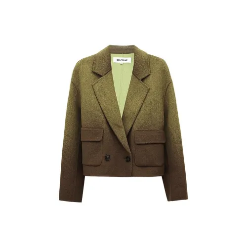 Self Who Jackets Women's Wool Green Gradient Brown