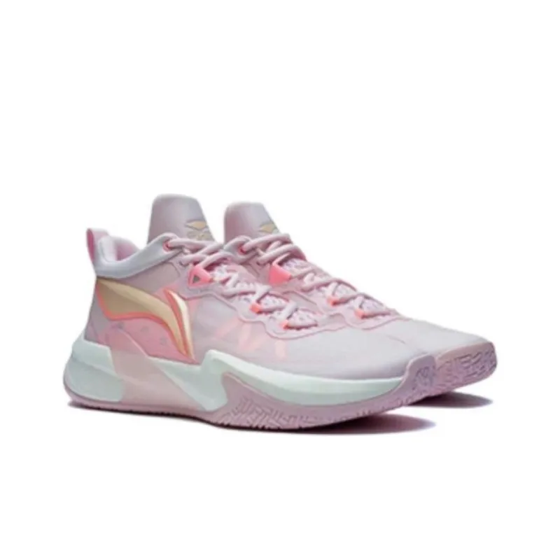 LiNing Speed Shock Absorbers With Slip Resistant And Abrasion Resistant Properties Low Top Basketball Shoes Men's Pink-3