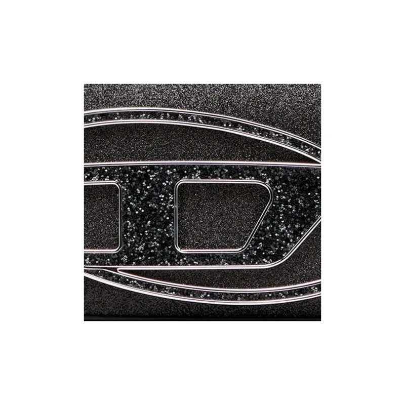DIESEL Double Glitter Fabric With Cow Leather Patchwork Wallet Large Size Women's Black-5