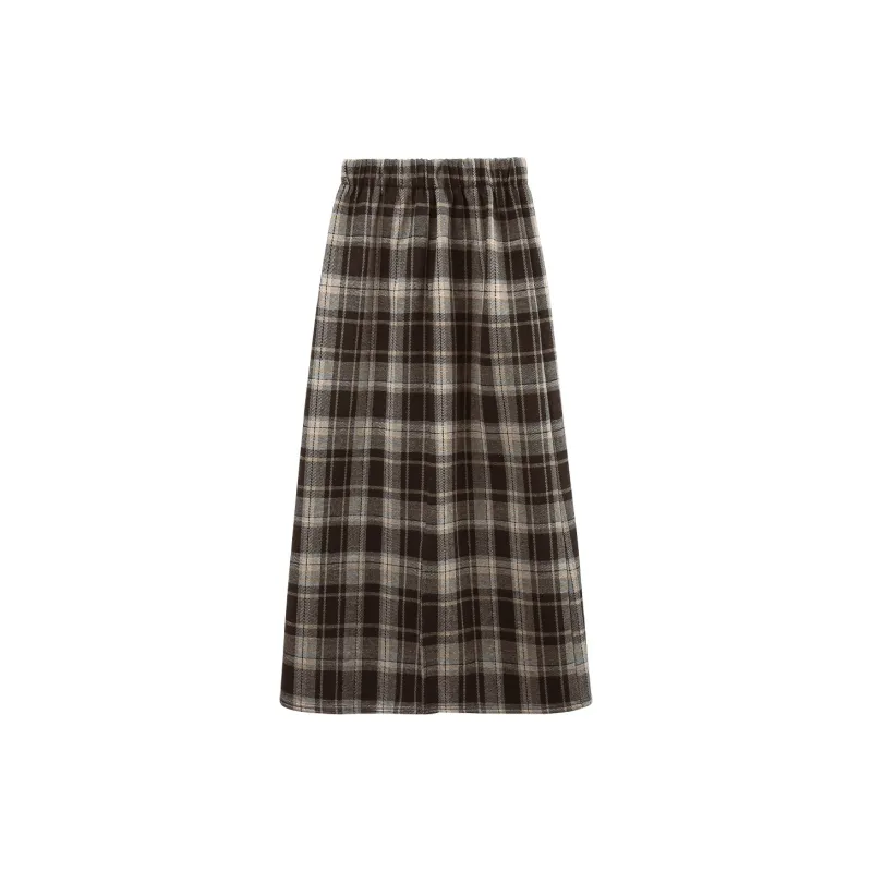 A Paradise For Awakening Casual Long Skirt Women's Black Plaid-5