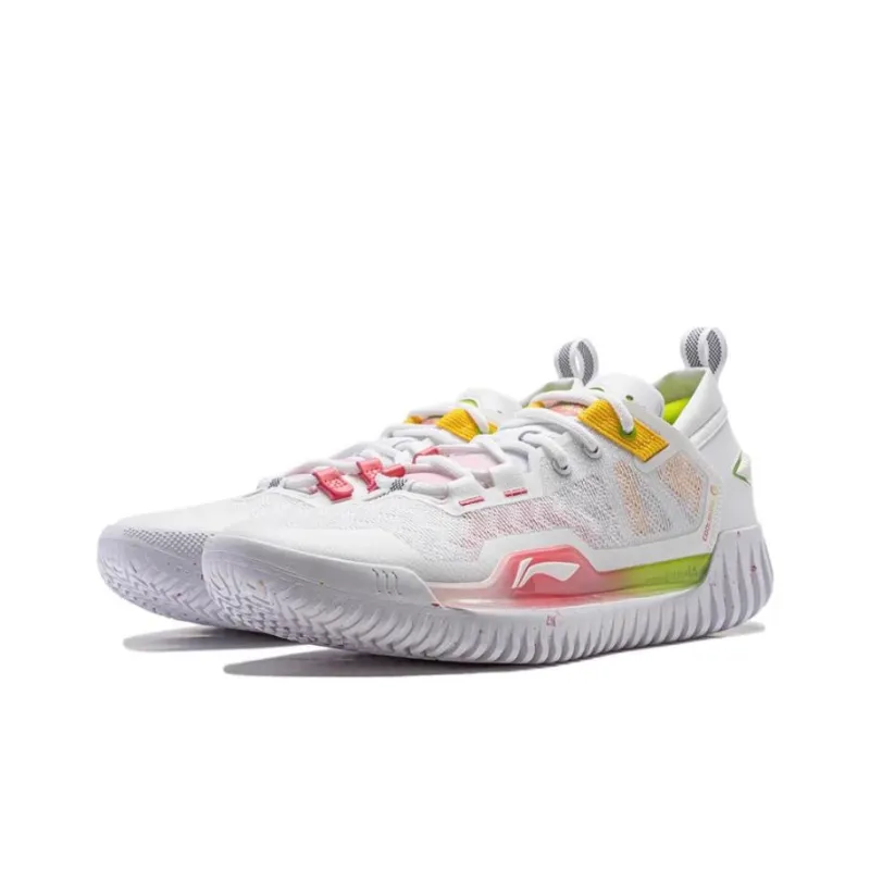 LiNing Anti-5 Low Cushioned Wear-Resistant Lightweight Low-Top Basketball Shoes Unisex White Red Yellow-2