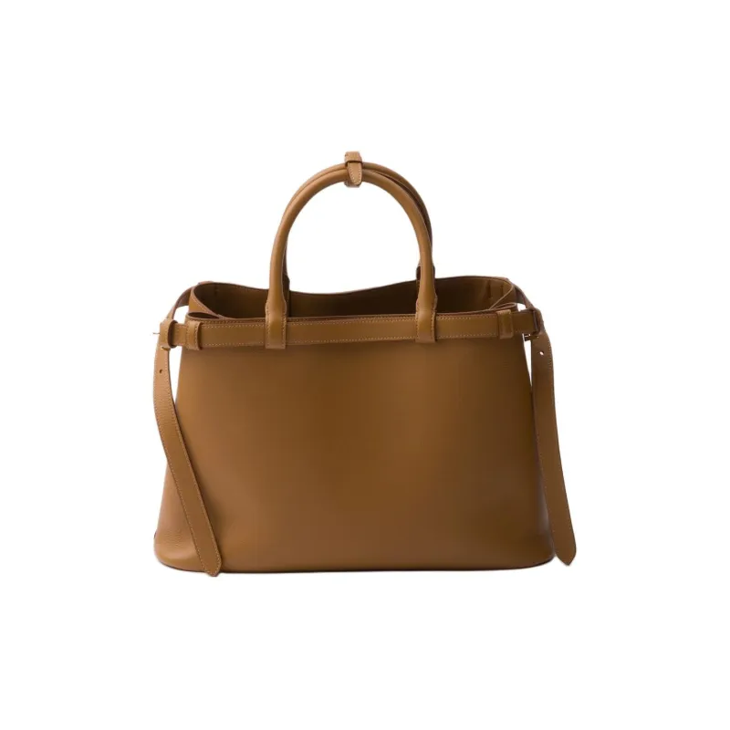PRADA Leather Shoulder Bag Crossbody Bag Handbag Medium Size Women's Caramel Brown-2