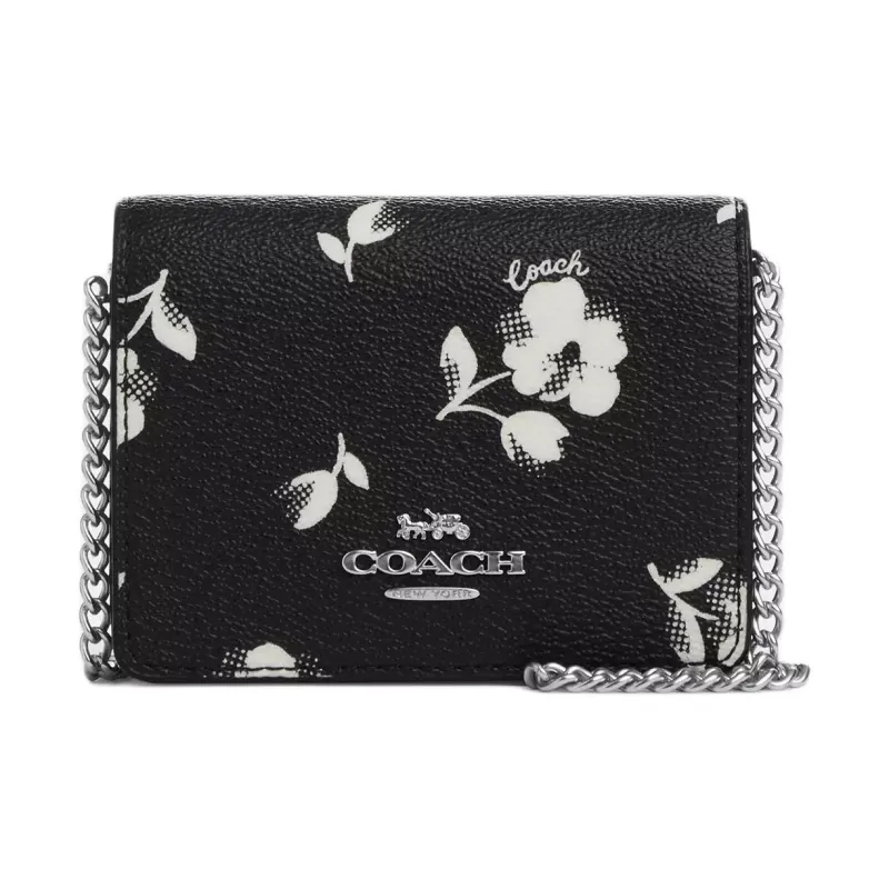 COACH Canvas With Leather Chain Bag, Shoulder Bag, Crossbody Bag, Wallet Mini Women's Black-0