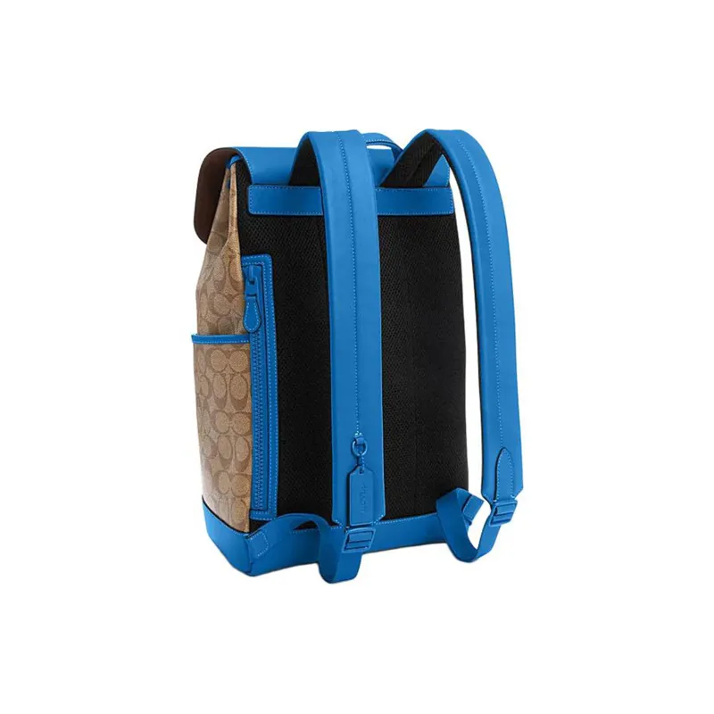 COACH Track Cow Leather Backpack Large Size Men's Khaki Bright Blue-1