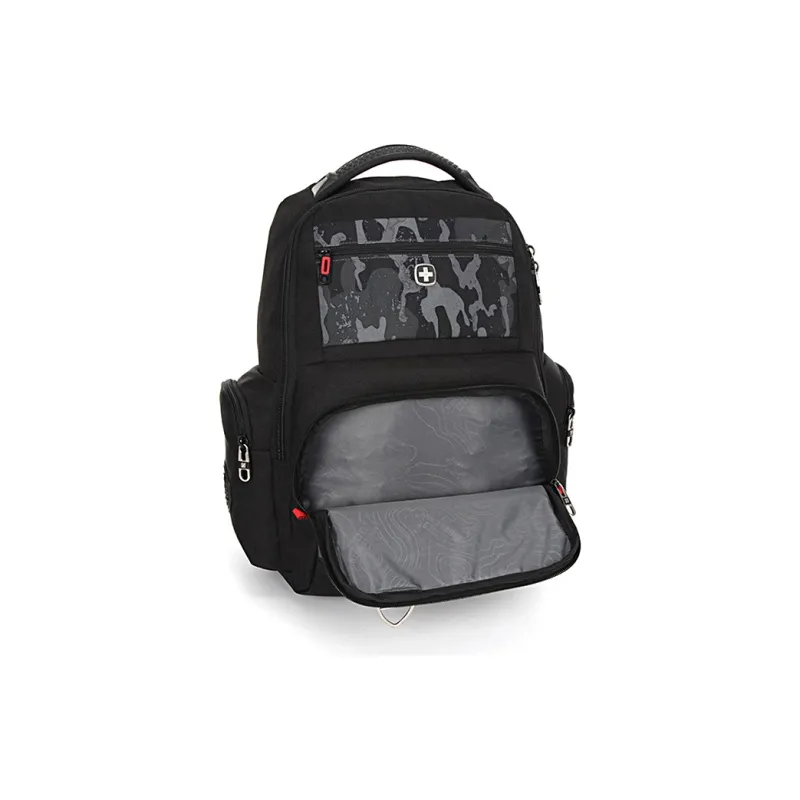 SUISSEWIN Polyester Book Backpack Regular Unisex Black/Camouflage Gray-1
