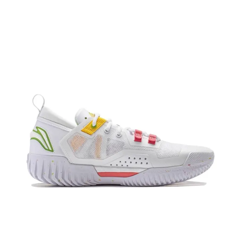 LiNing Anti-5 Low Cushioned Wear-Resistant Lightweight Low-Top Basketball Shoes Unisex White Red Yellow-1