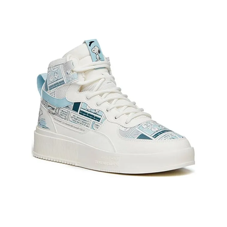 Snoopy x Anta Life Collection Anti Slip Wear Resistant High Top Skateboard Shoes Men's White Blue-1