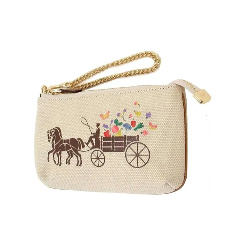 COACH Corner Zip Fabric Wrist Bag Trumpets Women's Beige-2