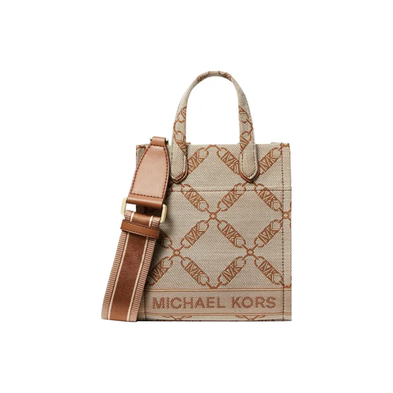 MICHAEL KORS Gigi Fabric Tote Bag, Shopping Bag, Handbag, Shoulder Bag, Crossbody Bag Women's Beige Yellow & Brown-0