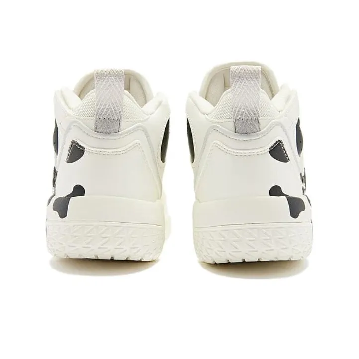 QIAODAN Anti Slip Wear Resistant Mid Top Basketball Shoes Women's Black White-3