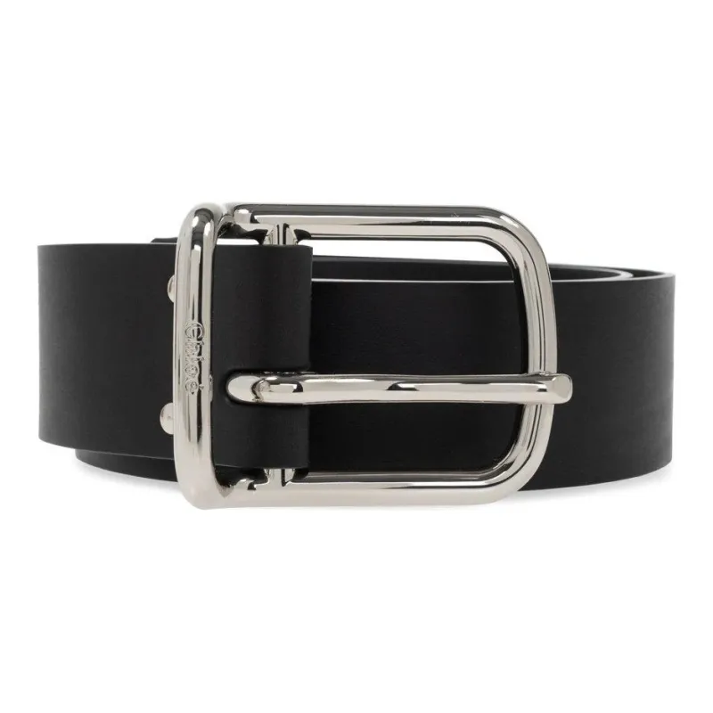 Chloe Ring Pin Buckle Leather Belts Women's Black Width 4.5cm-0