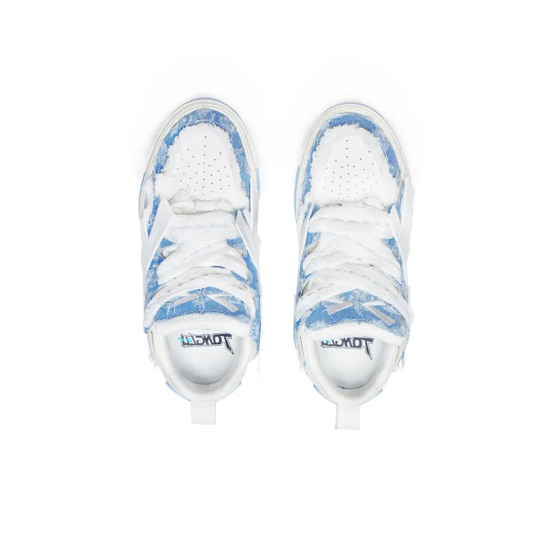 Same Way Eye Catching Bag Cushioning Height Increasing Low Top Skateboard Shoes Unisex Blue-2