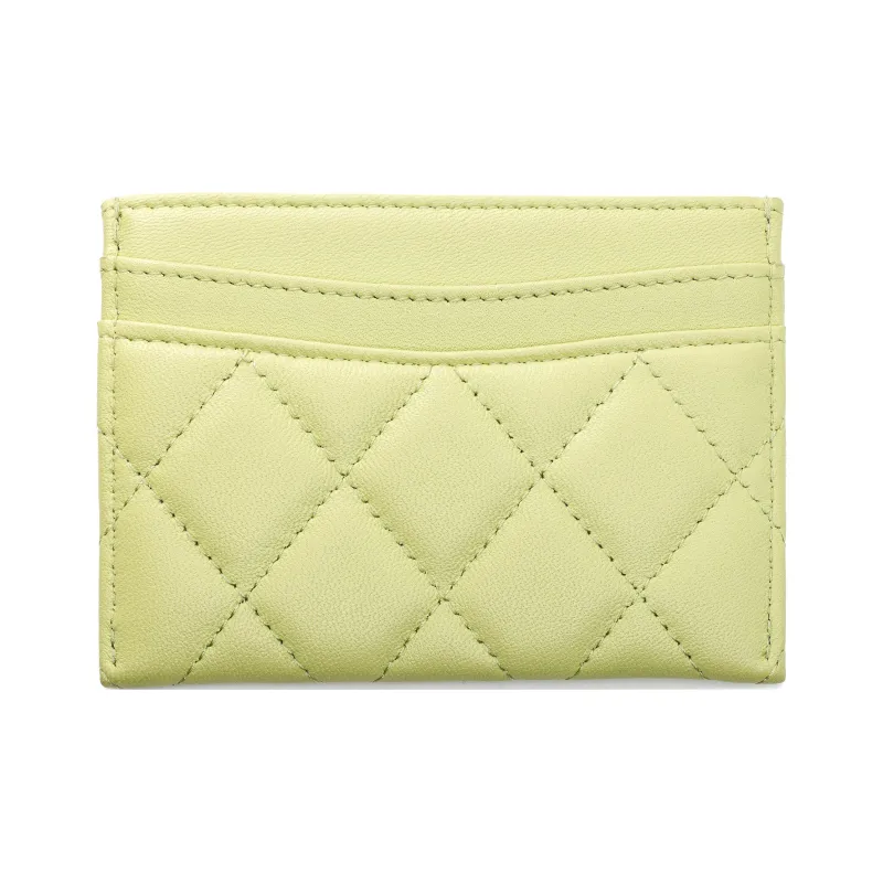 CHANEL Lambskin Card Holder Women's Yellow Green-2