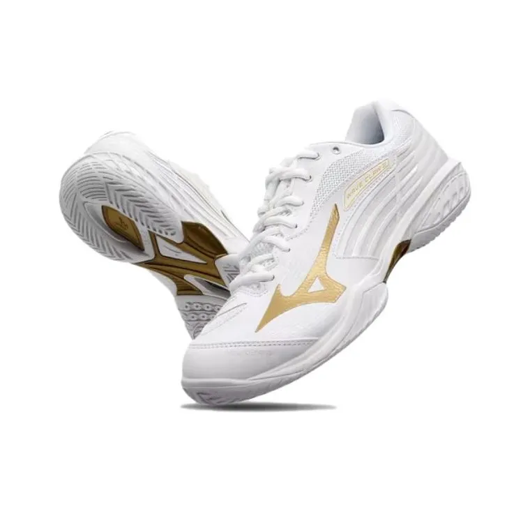 Mizuno Wave Claw 2 Anti-Slip And Wear-Resistant Breathable Low-Top Badminton Shoes Unisex White Gold-3
