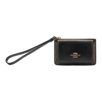 COACH Card Case PVC Bonded Cow Split Leather Card Holder Women's Brown & Black