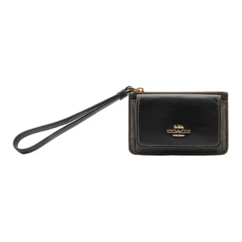 COACH Card Case PVC Bonded Cow Split Leather Card Holder Women's Brown & Black