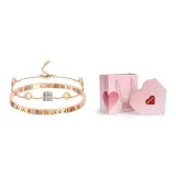 Roman Numeral Bangle & Small Round Pendant Bracelet+Valentine's Day Box
