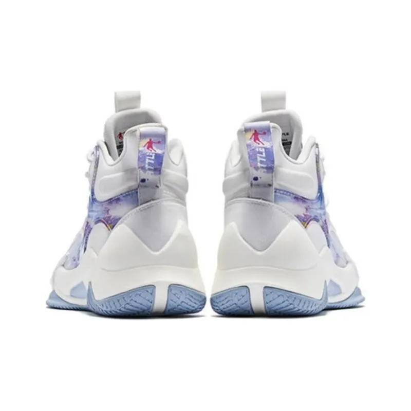 QIAODAN Busters 3Elite Misty Rain Abrasion Resistant Breathable High Top Basketball Shoes Men's White Smoke Rain Blue-5