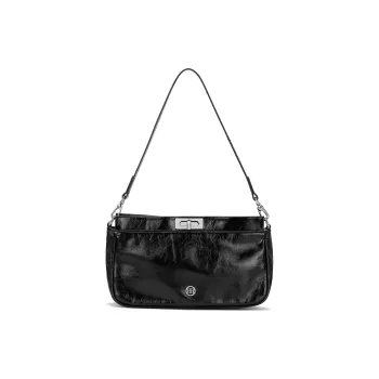 ROBERTA DI CAMERINO Oil Wax Top Grain Cow Leather Shoulder Bag Medium Size Women's Black/Coffee