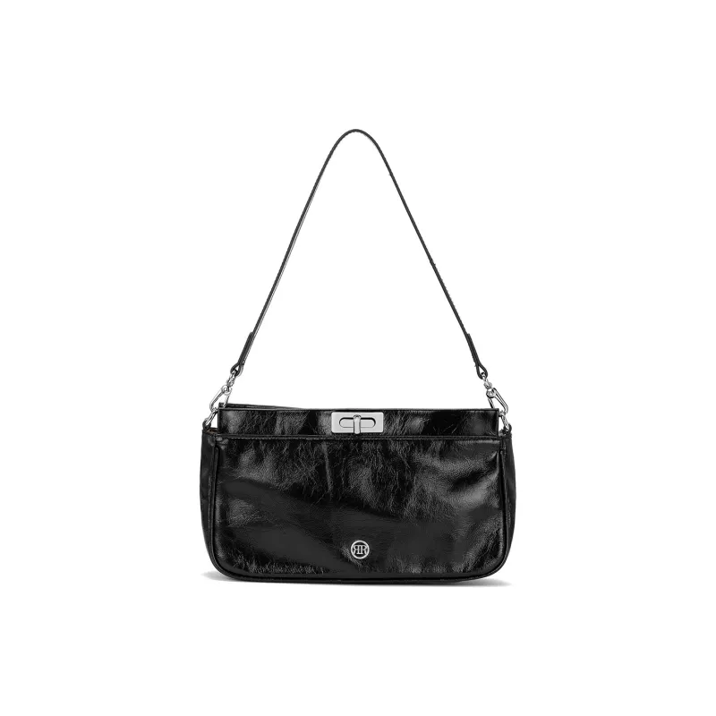 ROBERTA DI CAMERINO Oil Wax Top Grain Cow Leather Shoulder Bag Medium Size Women's Black/Coffee-0