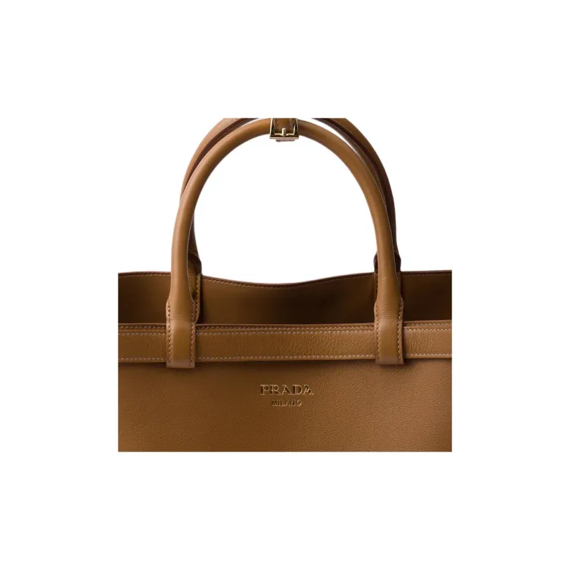 PRADA Leather Shoulder Bag Crossbody Bag Handbag Medium Size Women's Caramel Brown-5