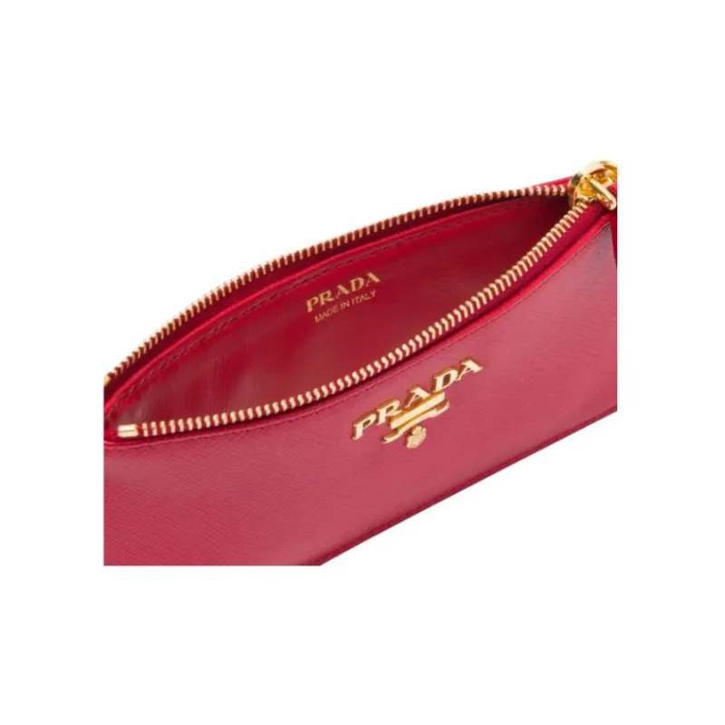 PRADA Saffiano Leather Card Holder Women's Red-2