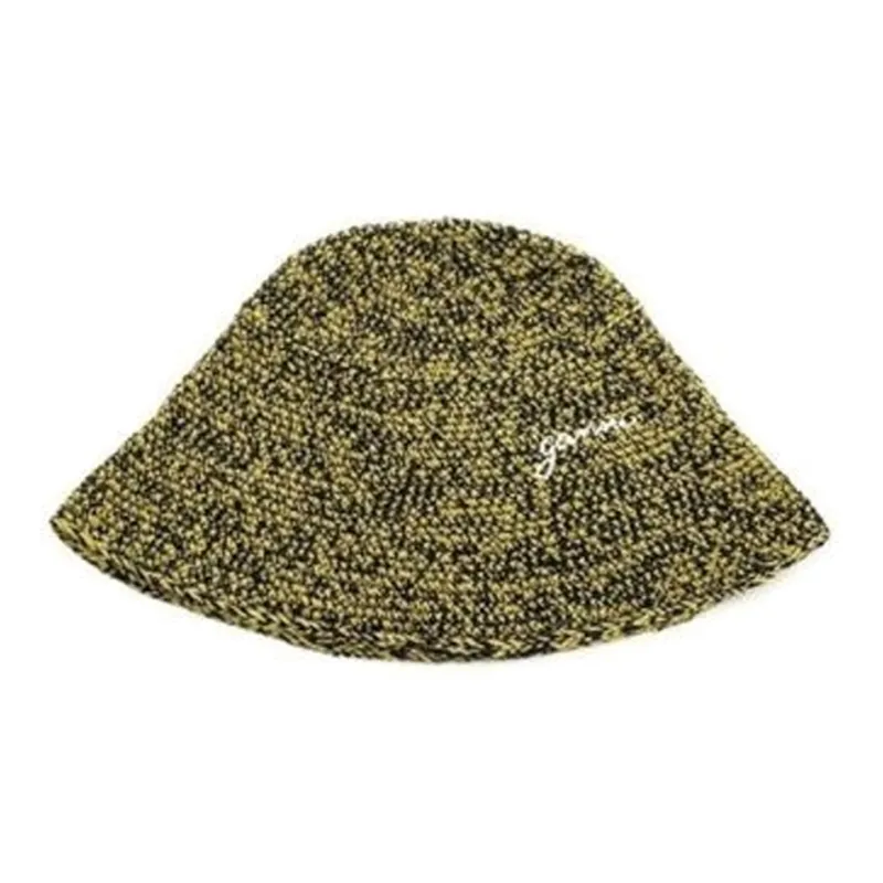 GANNI Logo Embroidered Chunky Knit Bucket Hat-0