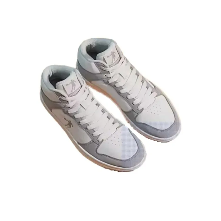 QIAODAN Durable Breathable High Top Skateboard Shoes Men's White Gray-3