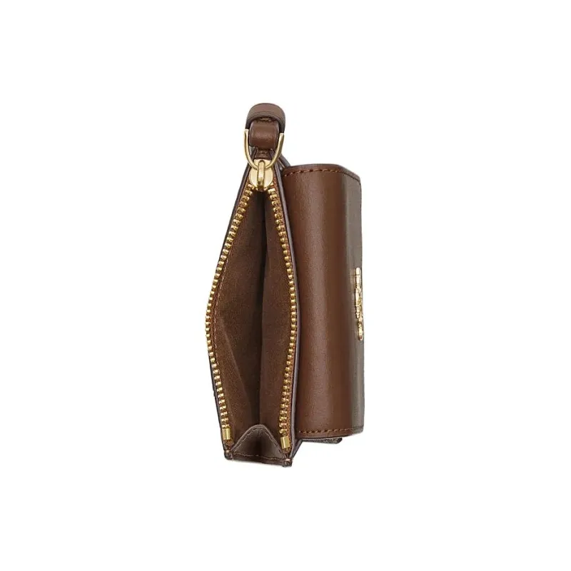 COACH Card Case PVC With Cow Split Leather Card Holder Women's Khaki & Saddle Brown-1