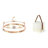 Roman Numeral Bangle & Small Round Pendant Bracelet+LOVE Box