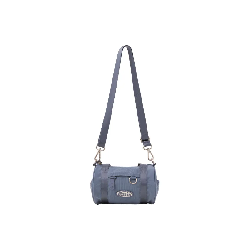 Emis Nylon Cylinder Bag Portable Crossbody Bag Shoulder Bag Unisex Gray Blue-1