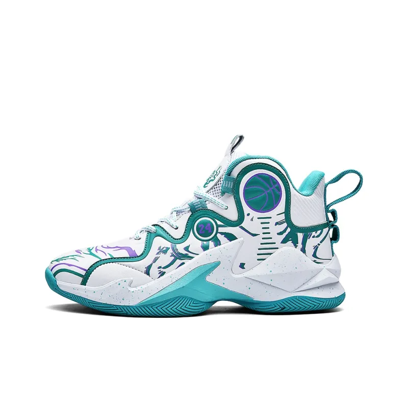 GQWE Anti-Slip Wear-Resistant High-Top Basketball Shoes Unisex White Blue-1
