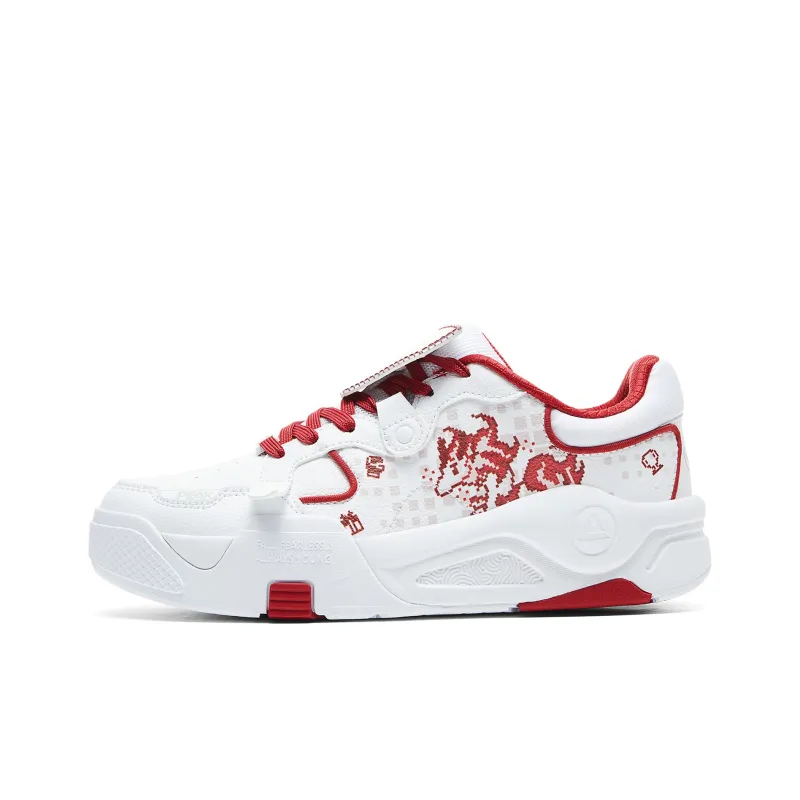 PEAK Guochuang Series Skateboard Shoes Women's Low Top All White Dark Red-0