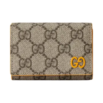 GUCCI Canvas With Leather Wallet Mini Men's Beige & Ebony