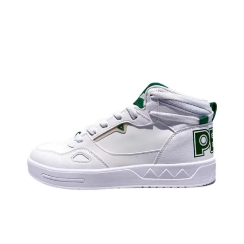 PEAK Skateboard Shoes Men High-Top Large White/Grass Green