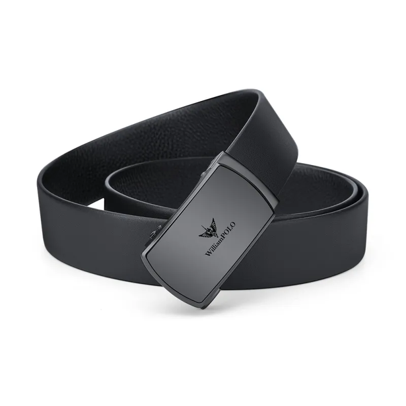 WilliamPOLO Automatic Buckle Wallet Box For Business Casual Cow Leather Leather Belts Men's Black 3.5cm Width-13