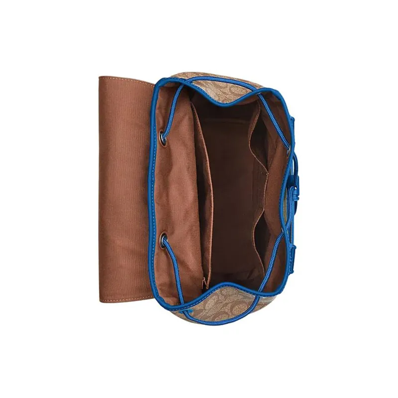 COACH Track Cow Leather Backpack Large Size Men's Khaki Bright Blue-2