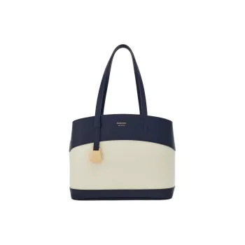 FERRAGAMO Smooth Calf Leather Tote Bag, Shopping Bag, Handbag Trumpets Women's Midnight Blue & Beige