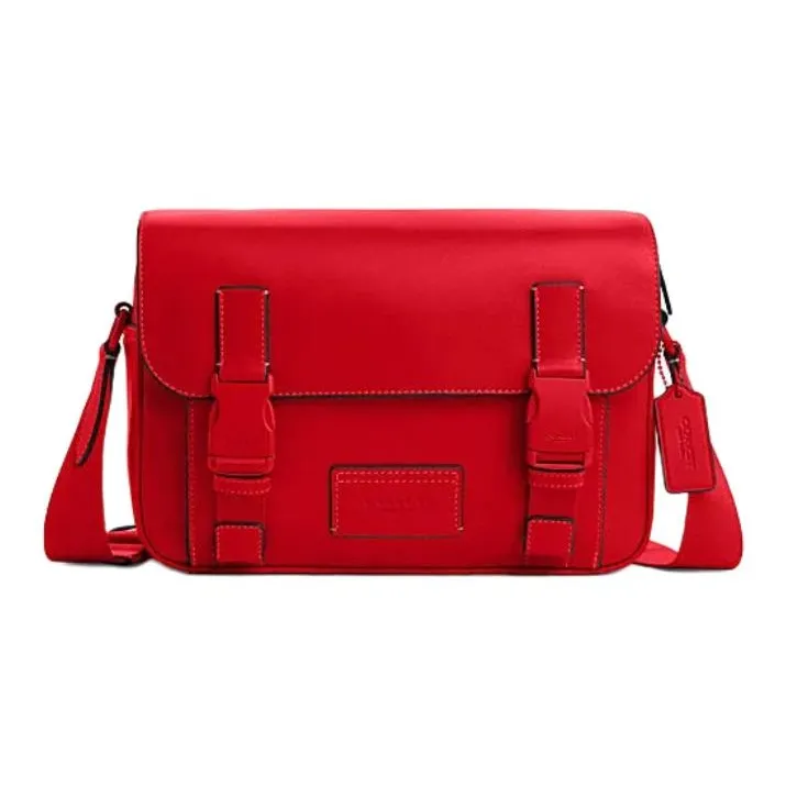 COACH Track Cow Leather Messenger Bag Shoulder Bag Crossbody Bag Large Size Men's Red-0
