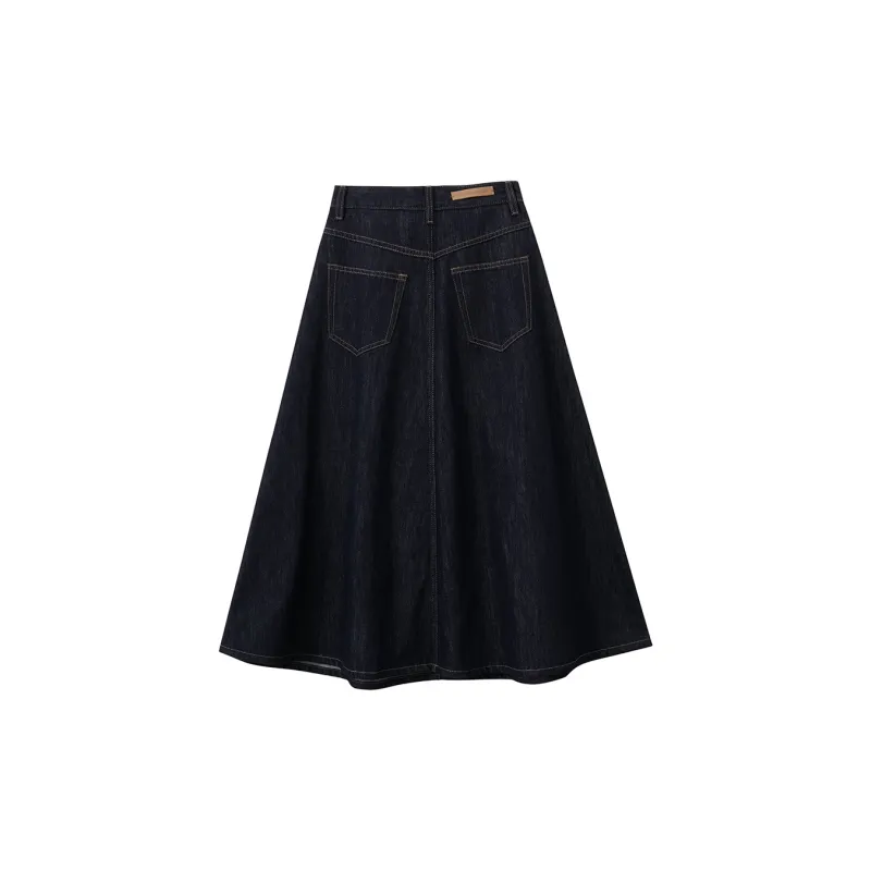 AMII Denim Long Skirts Women's Dark Denim Blue-1