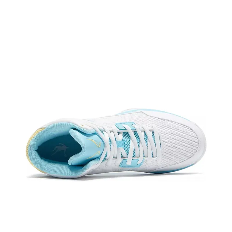 QIAODAN Cushioned Slip Resistant Coverage High Top Basketball Shoes Men's White Blue Yellow-3